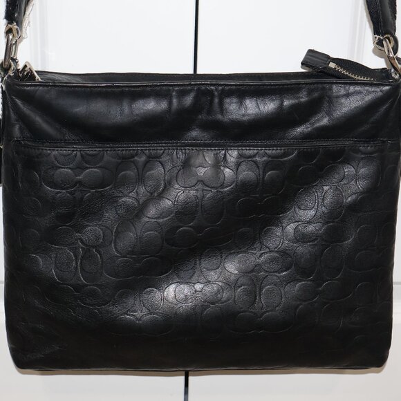 Coach Black Leather Signature Logo Charm Inner Pocket Zipper Crossbody Handbag - Picture 11 of 13